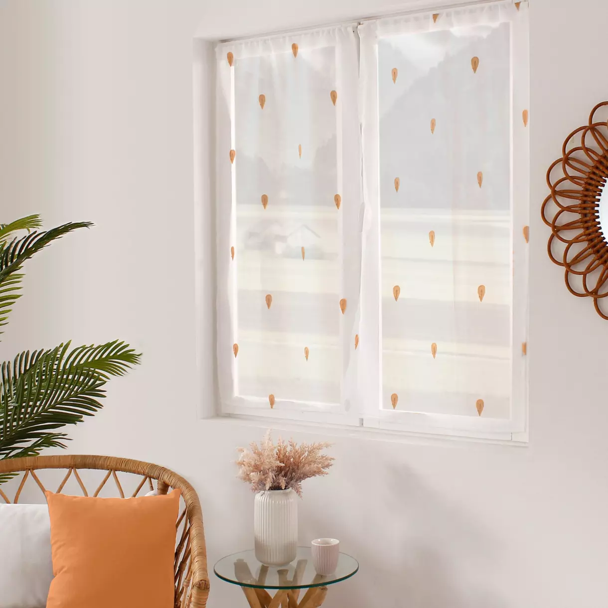 Par de visillos (60 x 90 cm) Vanila Amarillo miel 1