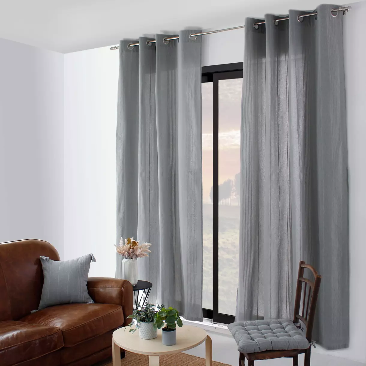 Cortina semi opaca de algodón reciclado (140 x 240 cm) Bombay Gris 1