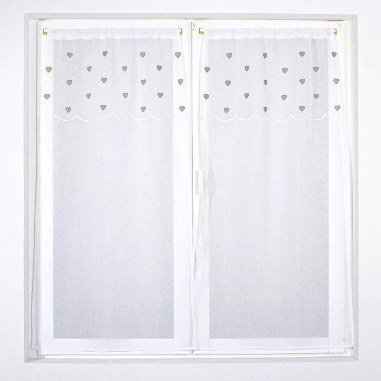 Paire de voilages (60 x 160 cm) Cœurs Beige 1