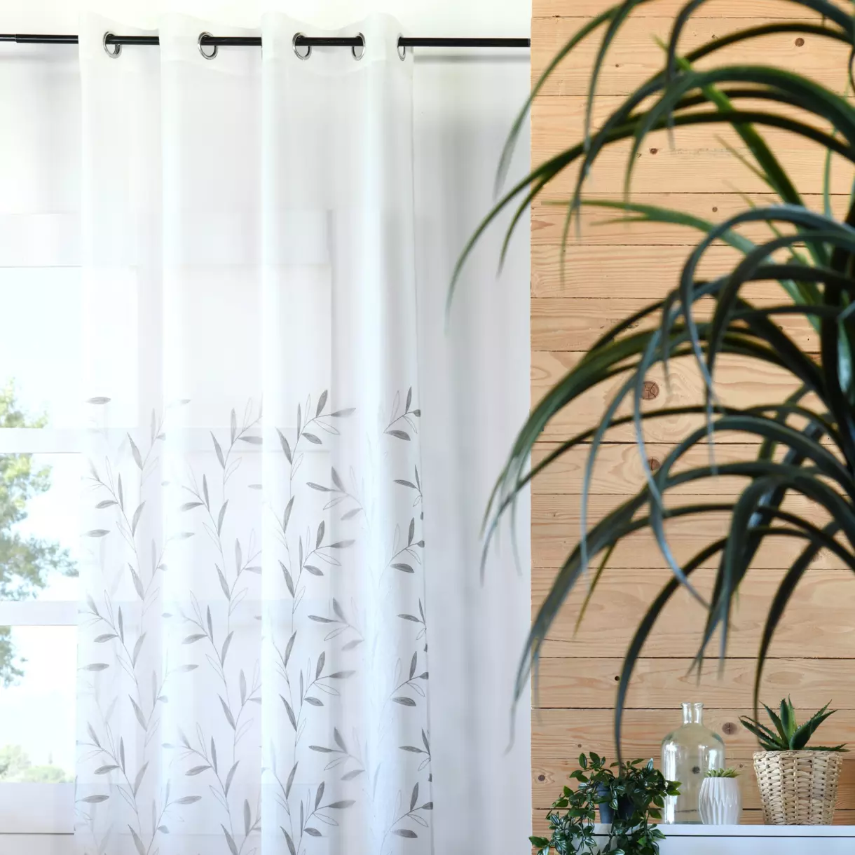 Visillo (140 x 260 cm) Palmata Gris perla 1
