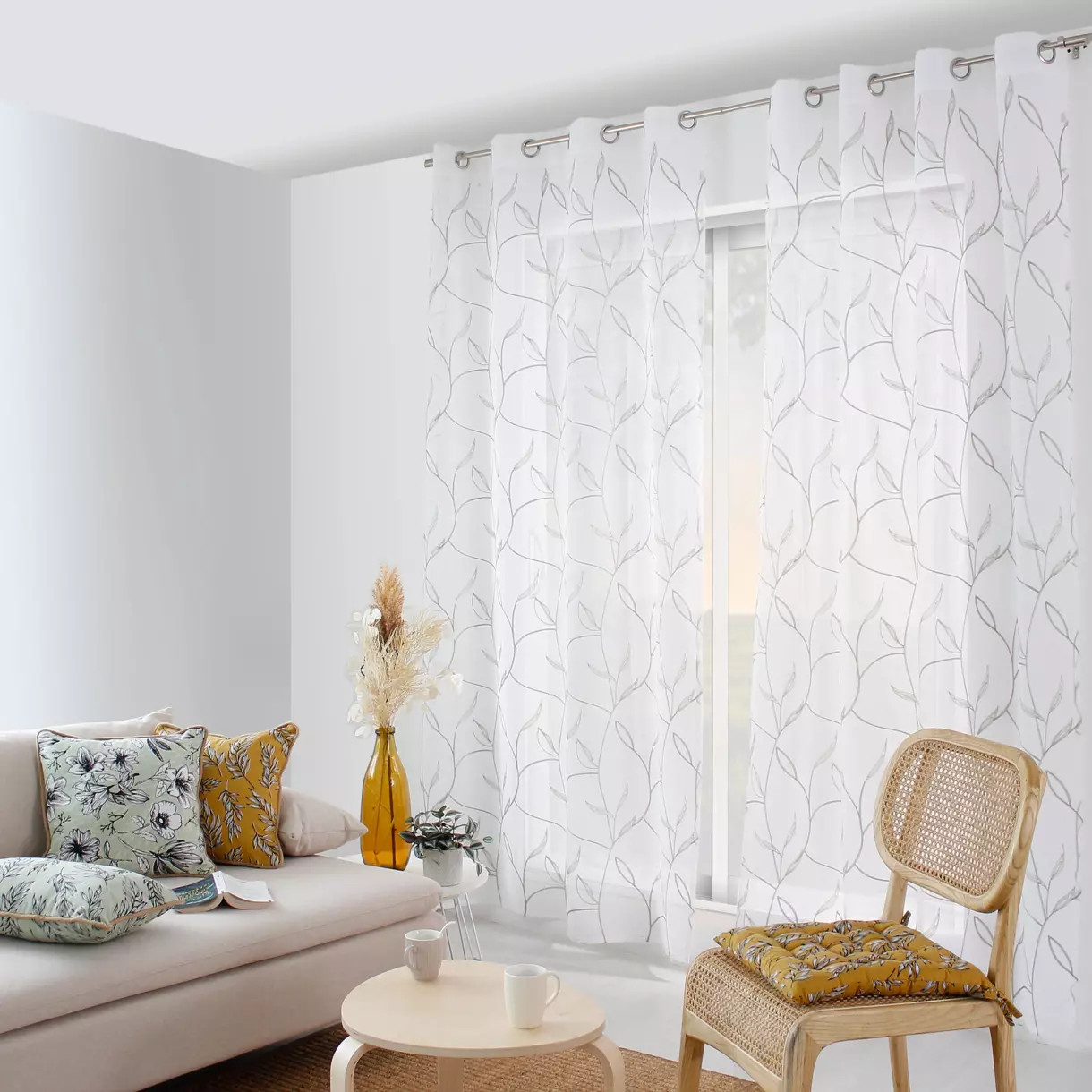 Voilage brodé (140 x 240 cm) Lily Gris 1