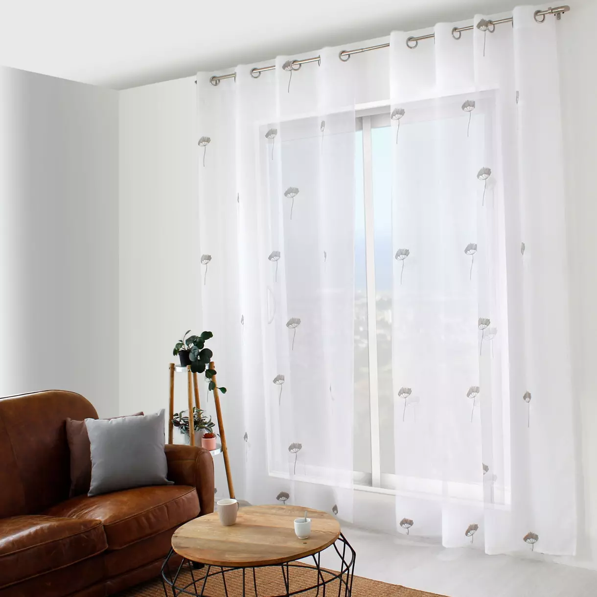 Voilage brodé (140 x 240 cm) Cosmos Gris 1