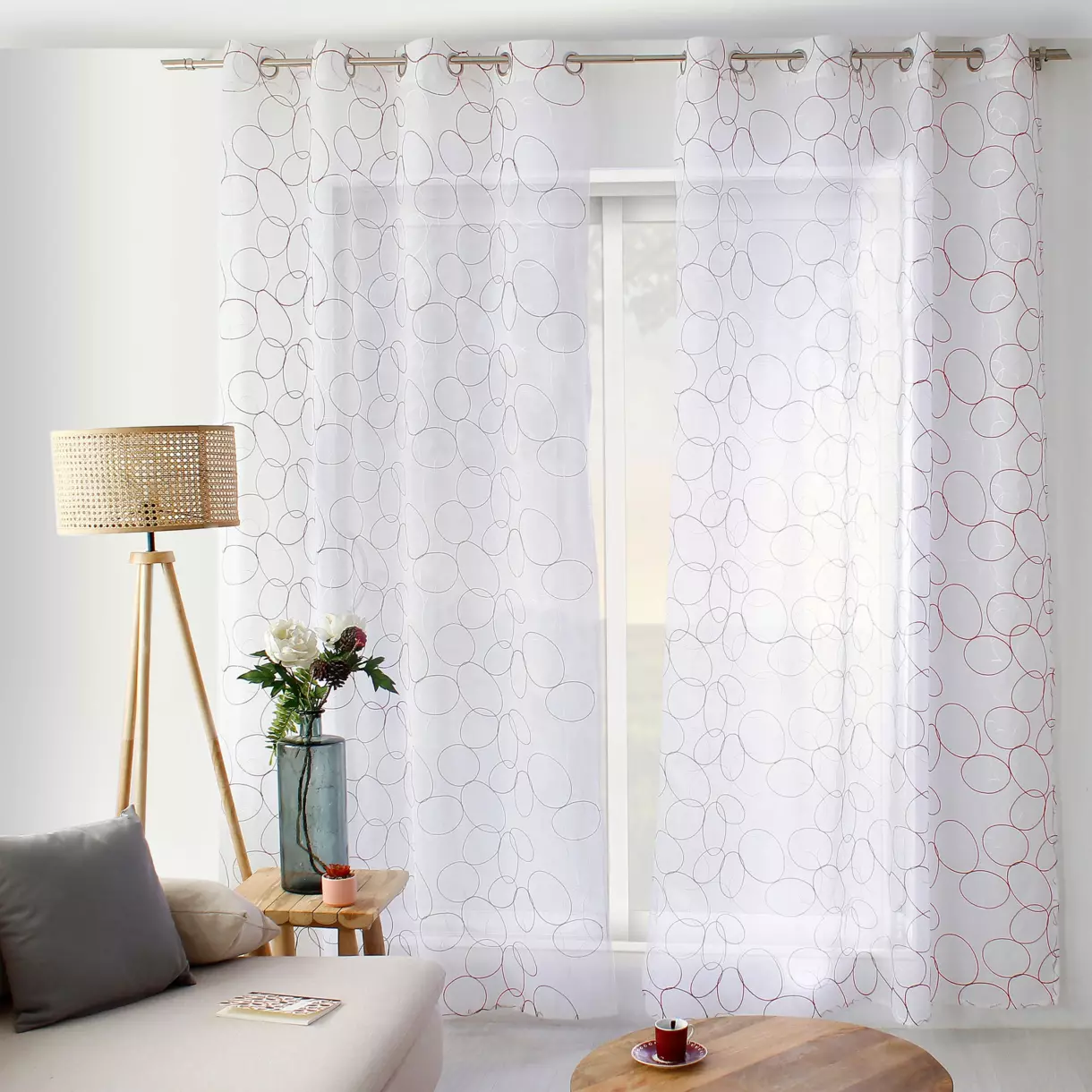 Voilage brodé (140 x 240 cm) Galet Bordeaux 1
