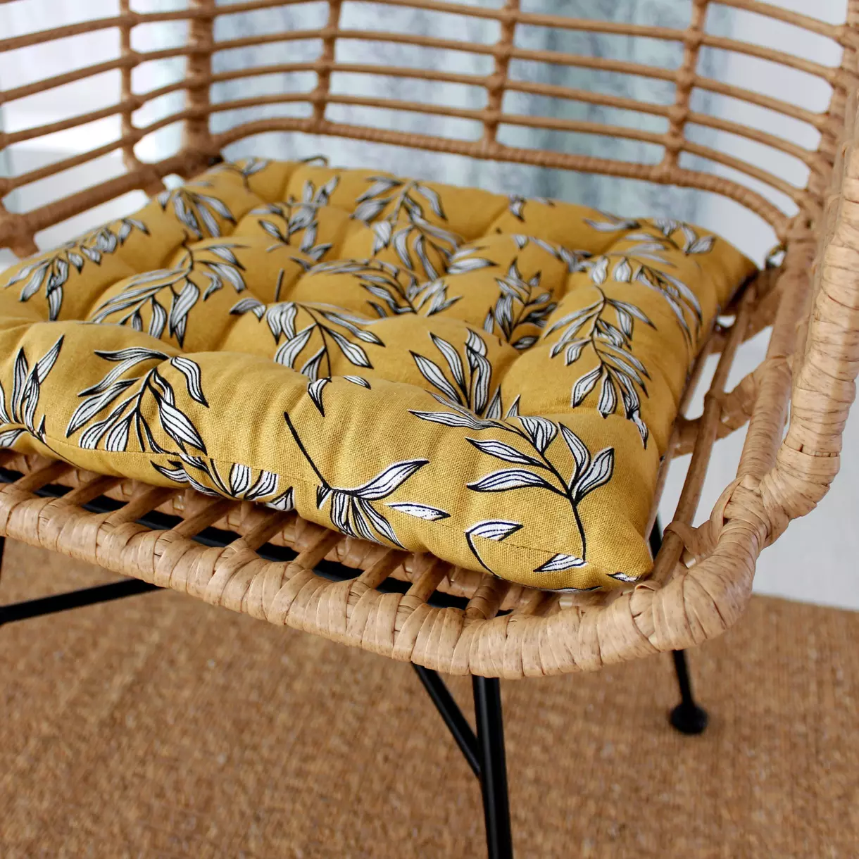 Coussin de chaise carré Lily Jaune ocre 1