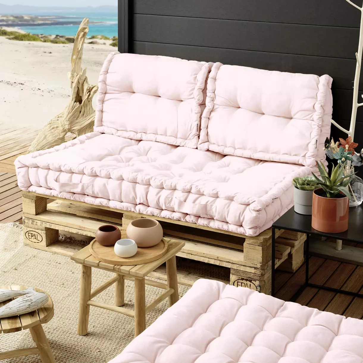 Kit coussins palette (L120 cm) Pixel Rose poudré 1