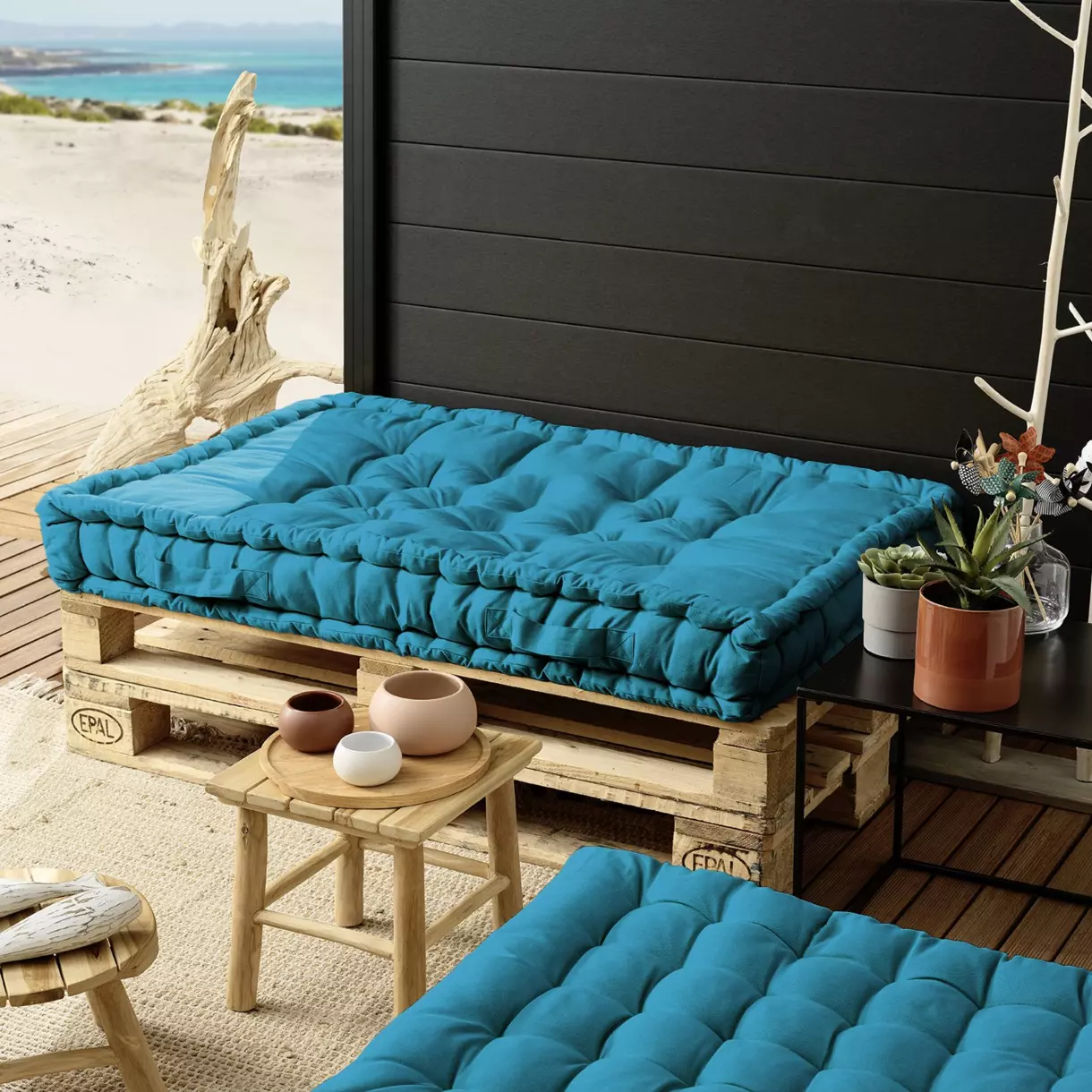 Matelas palette (L120 cm) Pixel Bleu canard 1
