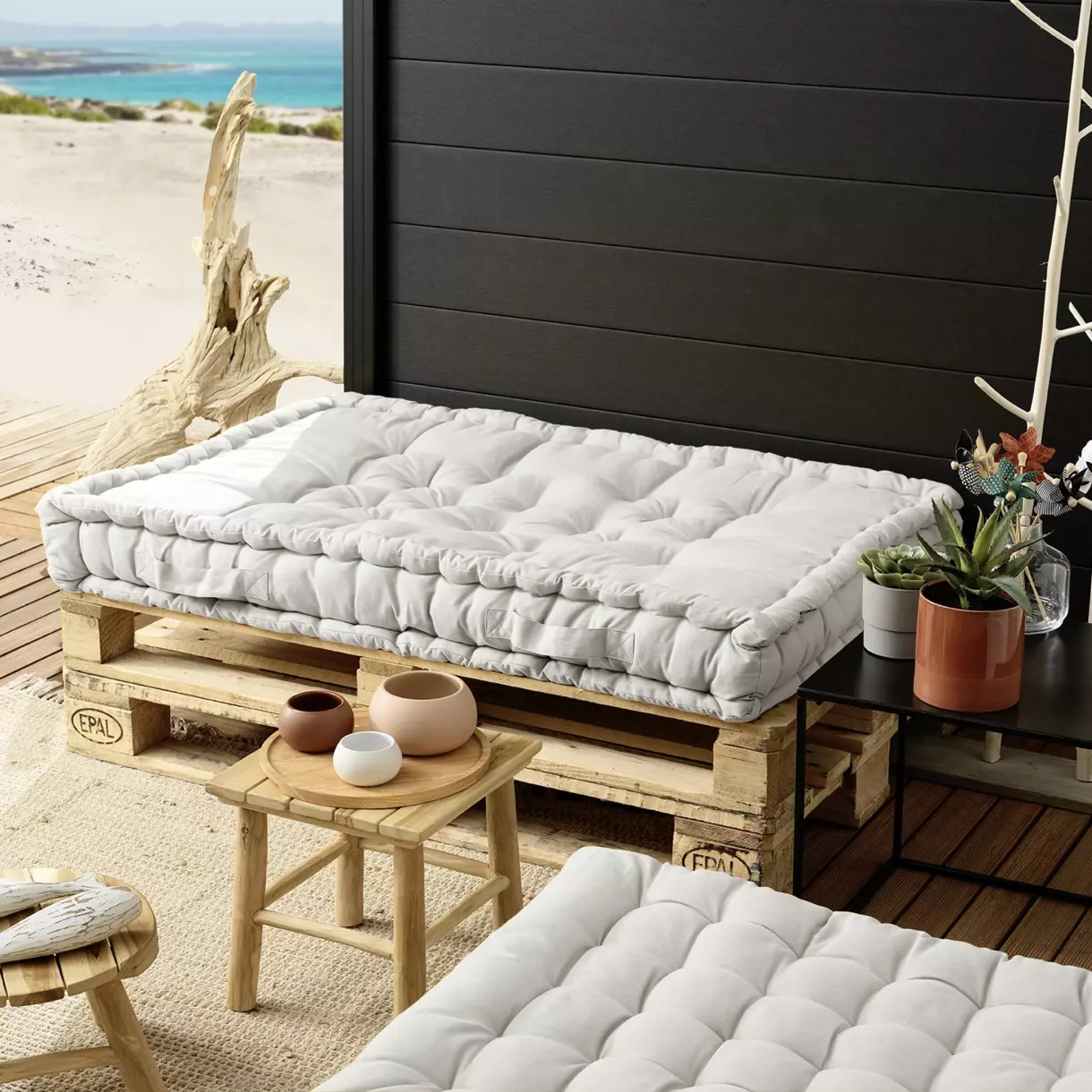 Matelas palette (L120 cm) Pixel Beige grège 1