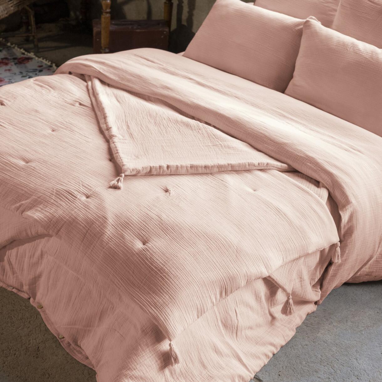 Runner letto garza di cotone (150 x 150 cm) Gaïa Rosa cipria 1