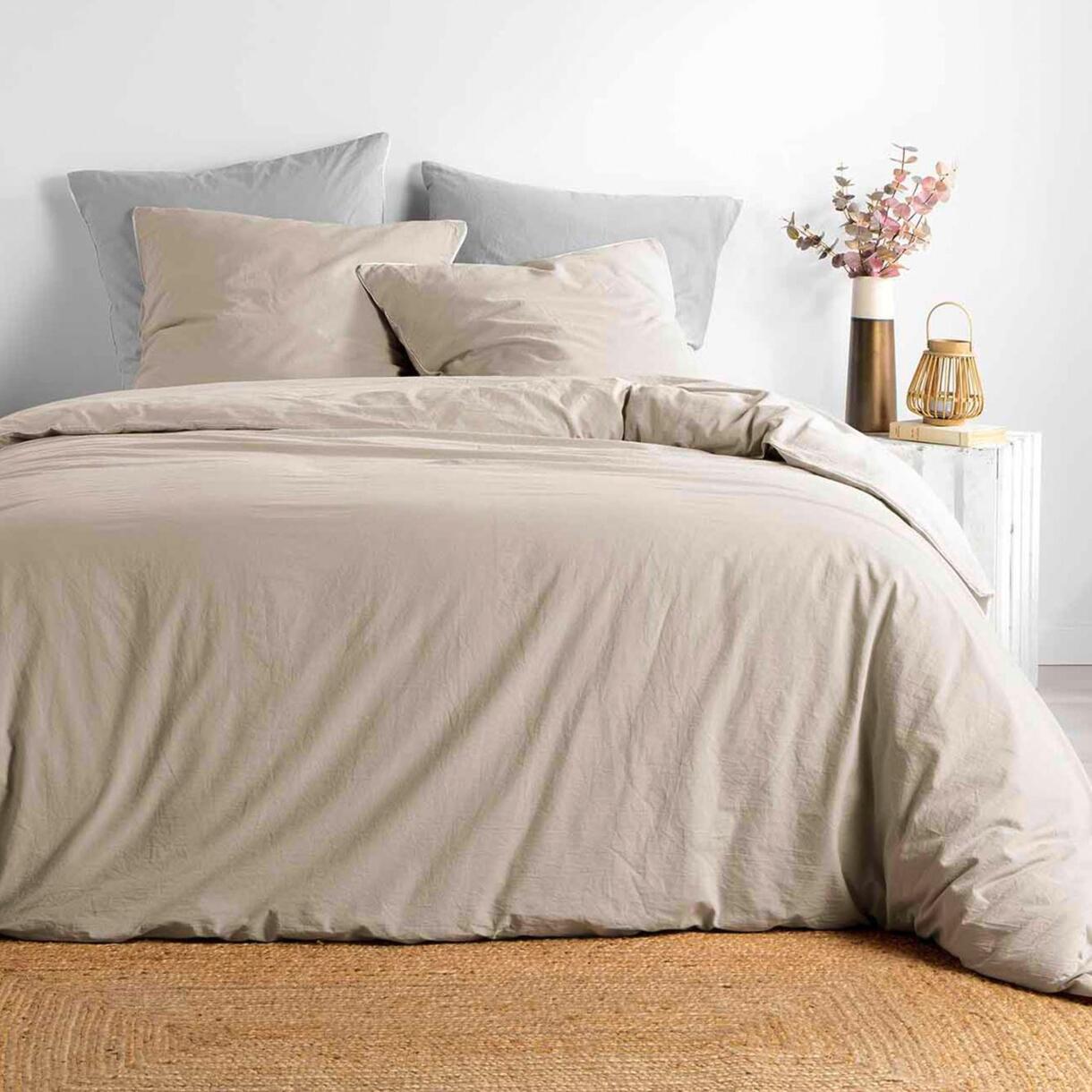 Funda Nórdica y dos fundas para almohadas algodón lavado (240 cm) Linette Beige 1