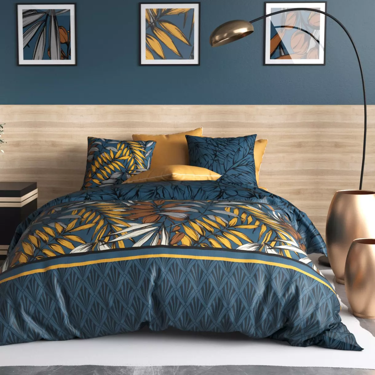 Funda nórdica y dos fundas de almohada en algodón (260 cm) Salva Azul 1