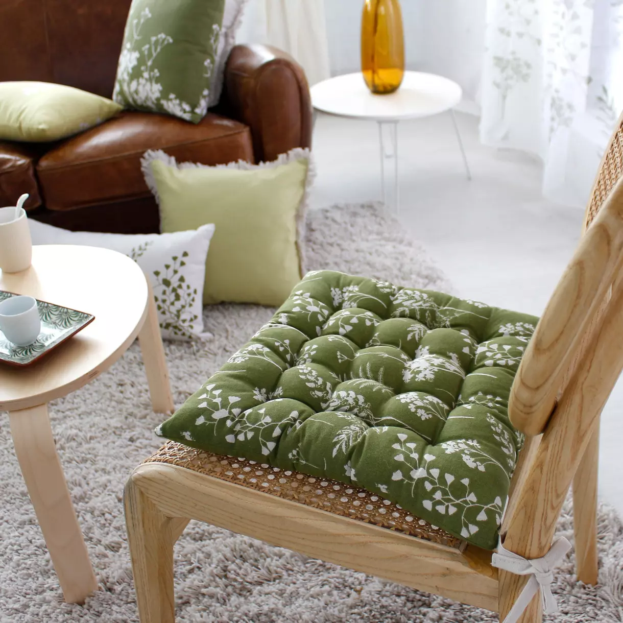 Cojín de silla cuadrado Herbier Verde olivo 1