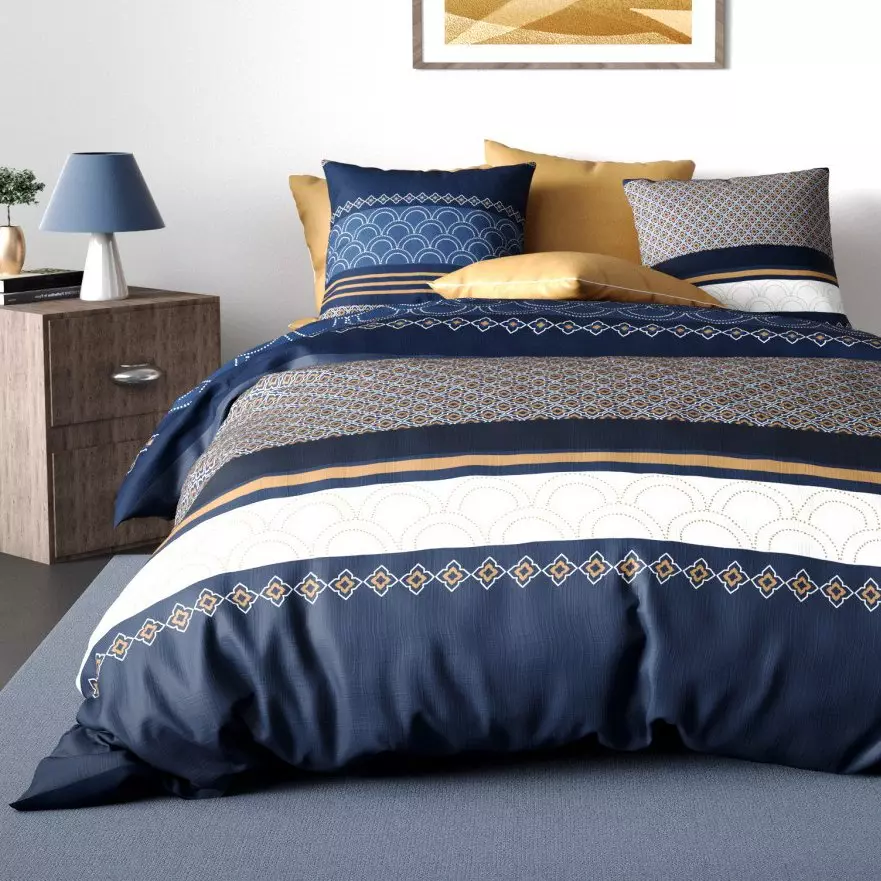 Funda Nórdica y dos fundas para almohada en algodón (240 cm) Kalypso Azul 1
