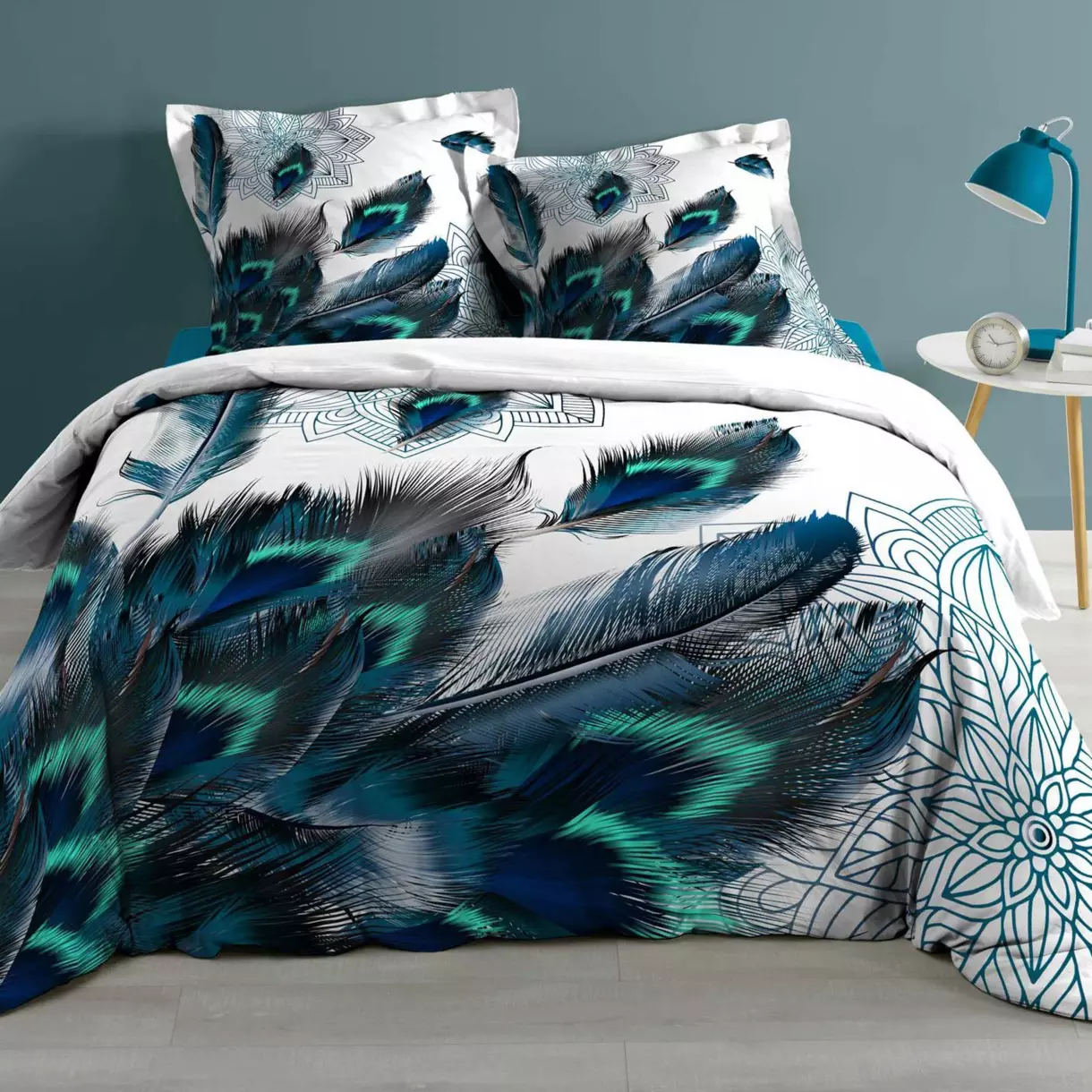Funda nórdica y dos fundas para almohadones algodón (240 cm) Pluminia Azul 1