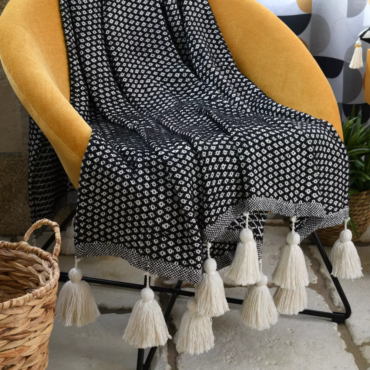 Cobija de sofá en algodón (150 cm) Beloha Negro 1