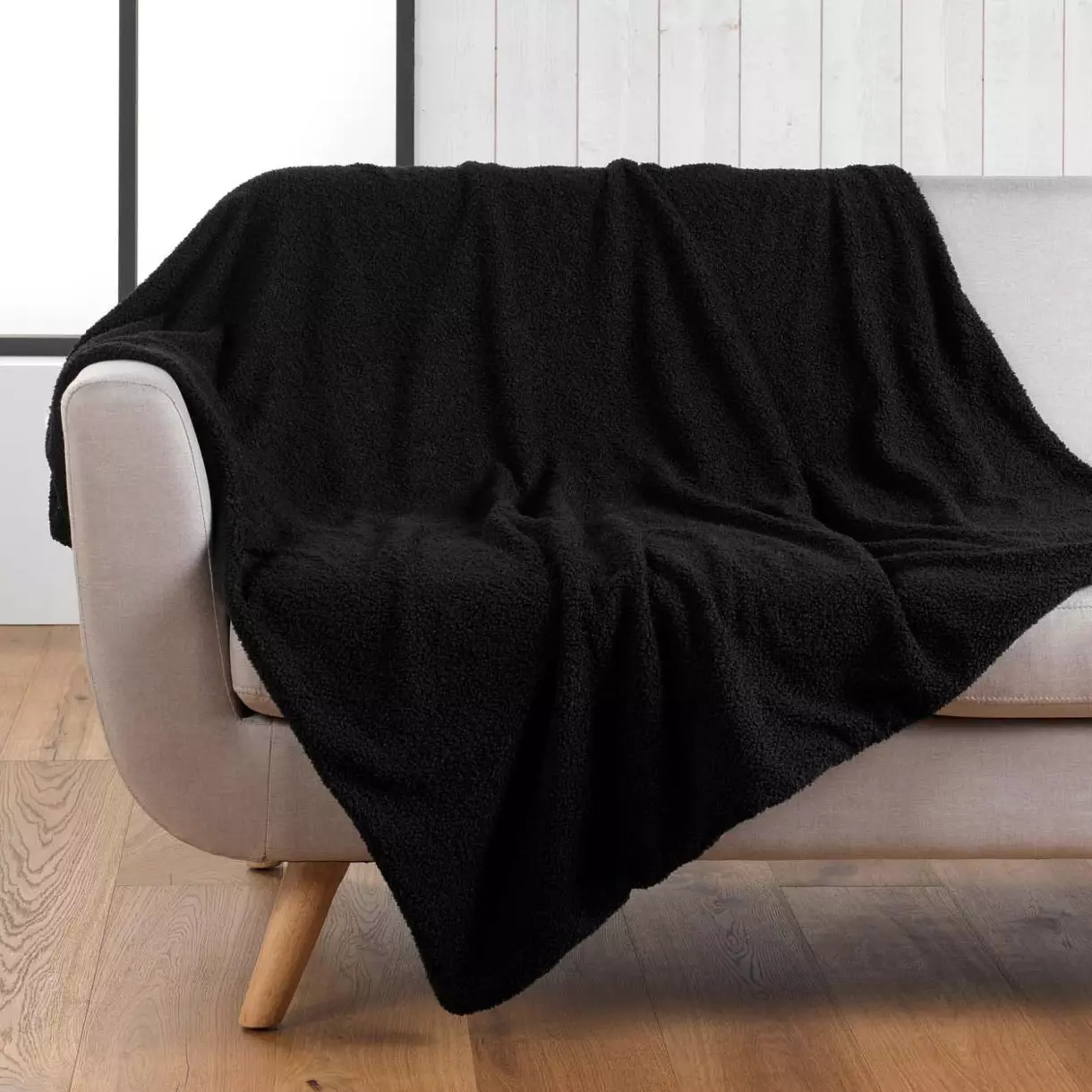 Plaid bouclette (150 cm) Wooly Noir