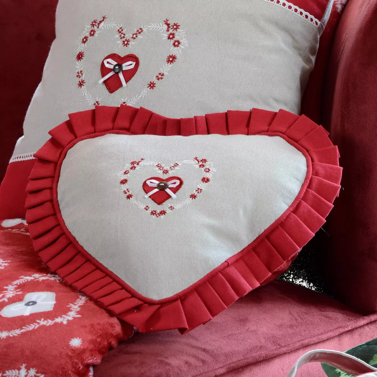 Coussin cœur Pauline Rouge 1