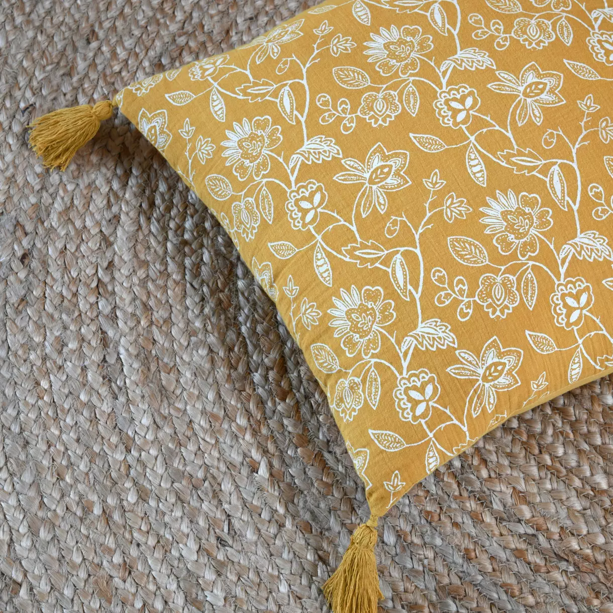 Cojín cuadrado gasa de algodón (40 cm) Sunda Amarillo mostaza