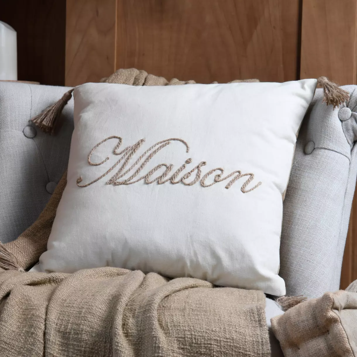 Coussin carré coton (40 cm) Maison Ecru 1