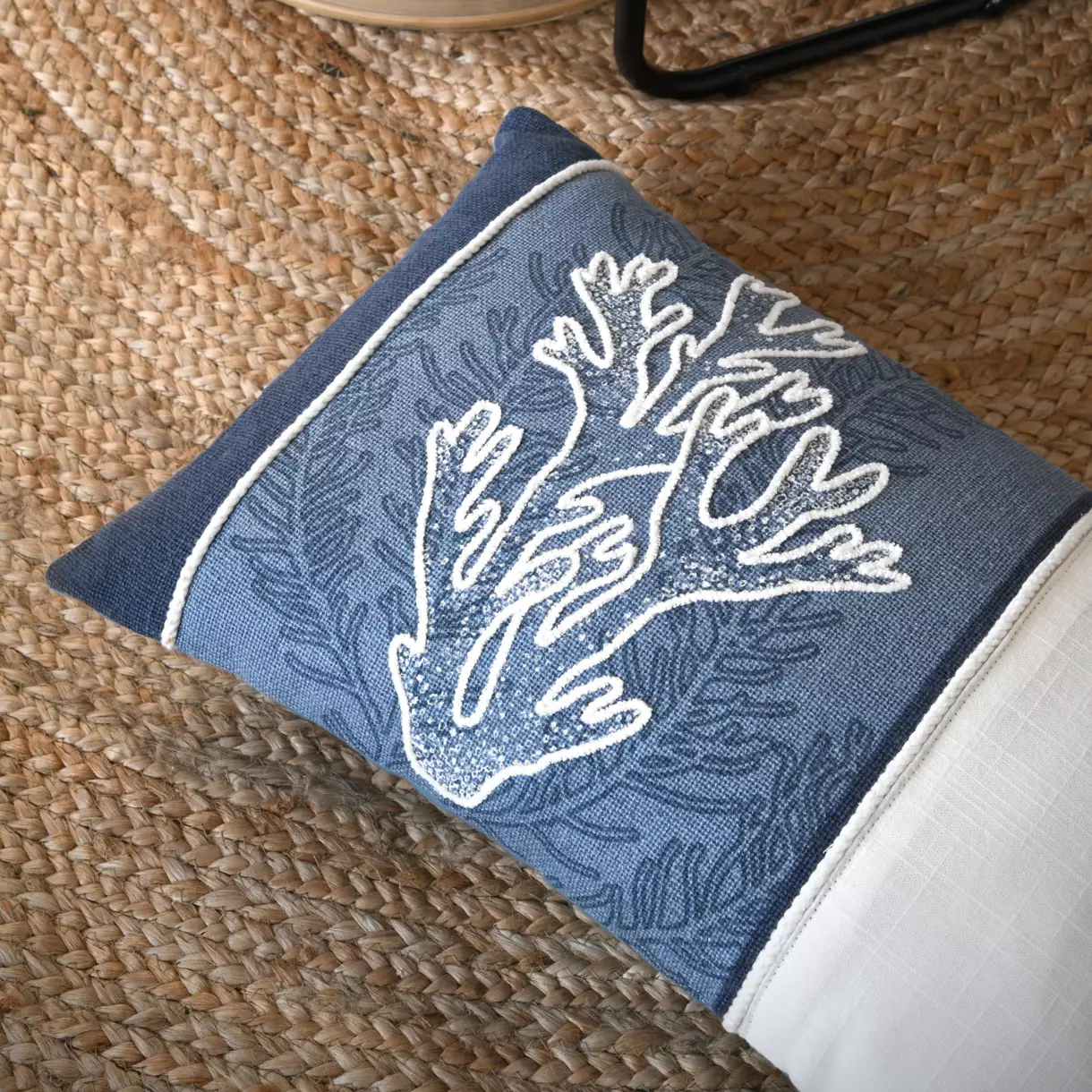 Coussin rectangulaire coton (50 cm) Carnac Bleu marine 1