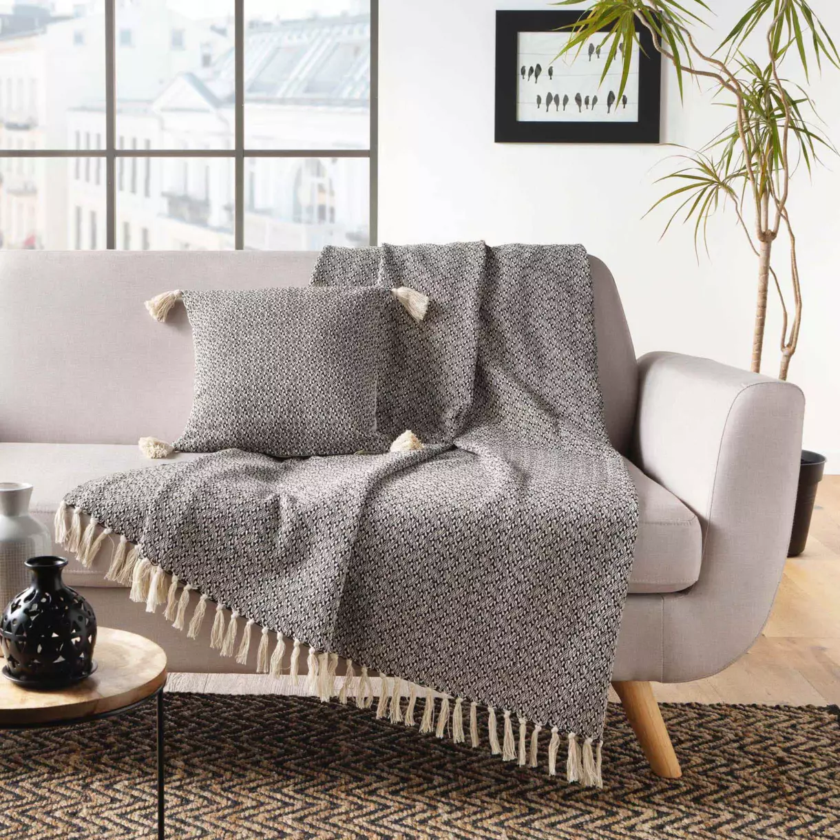 Plaid coton (150 cm) Junon Noir