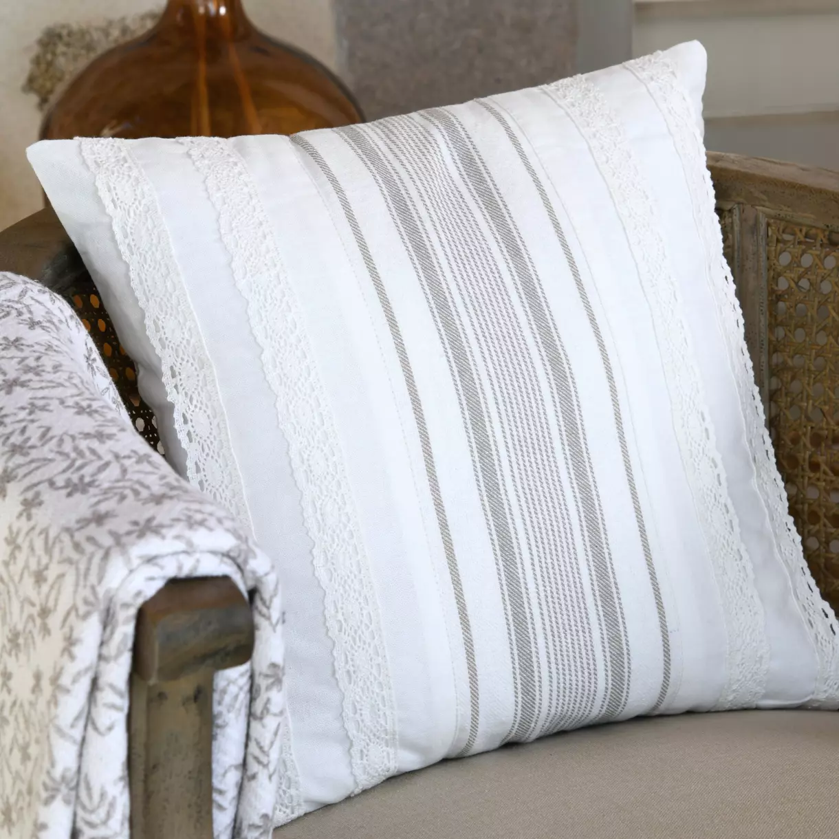 Coussin carré coton (40 cm) Sophie Ecru 1