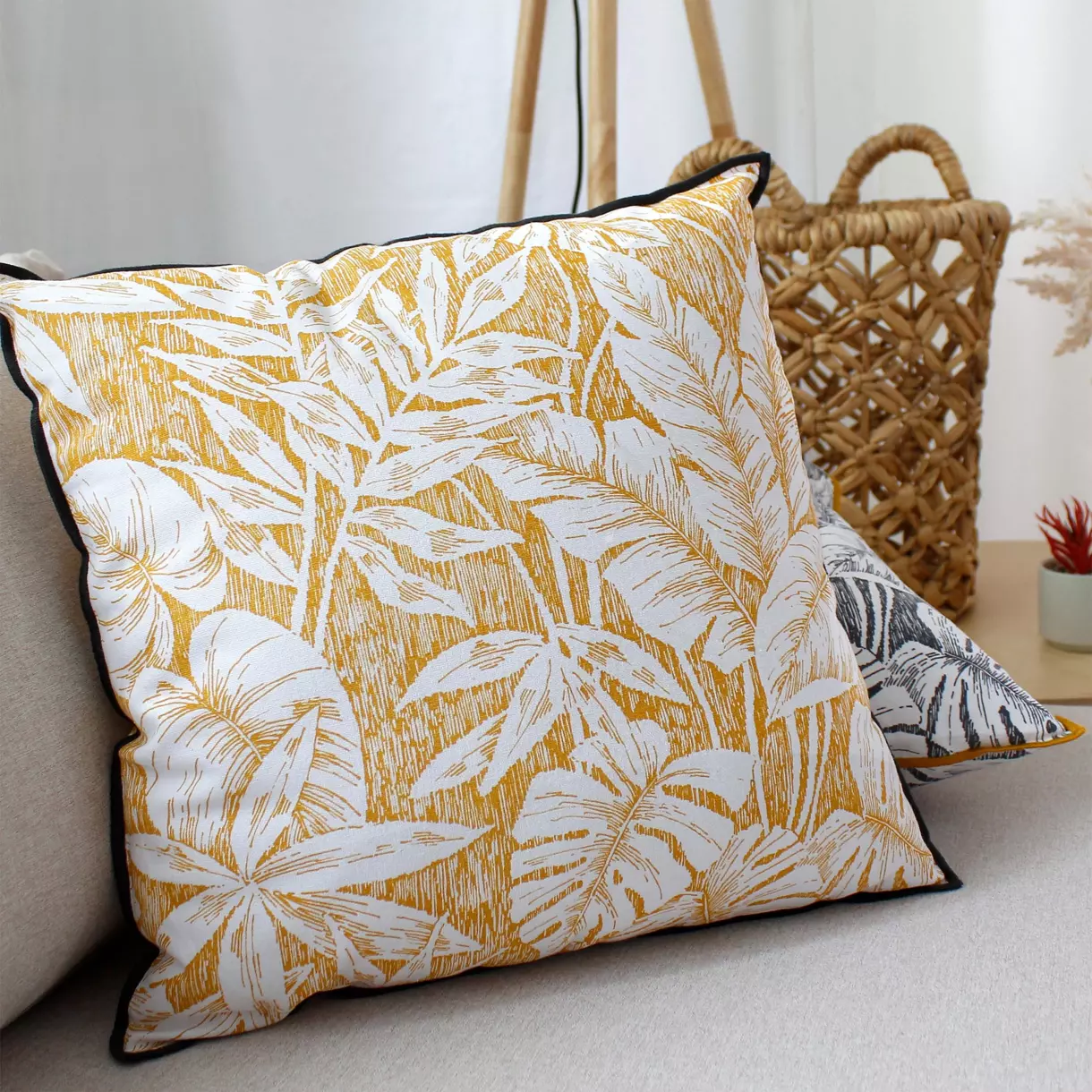 Coussin carré coton (40 cm) Bundi Jaune moutarde 1