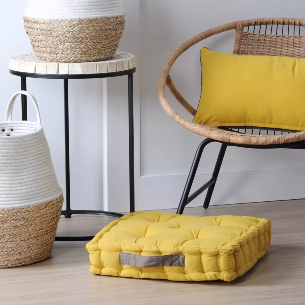 Coussin de sol (45 cm) Duo Jaune moutarde