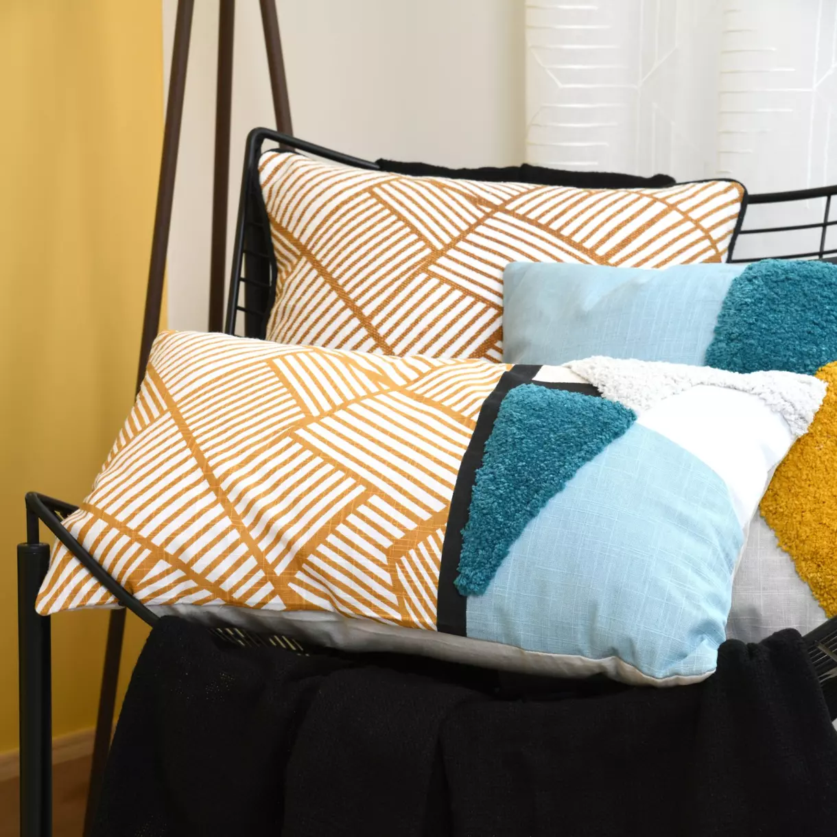 Coussin rectangulaire (50 cm) Quadro Jaune moutarde 1
