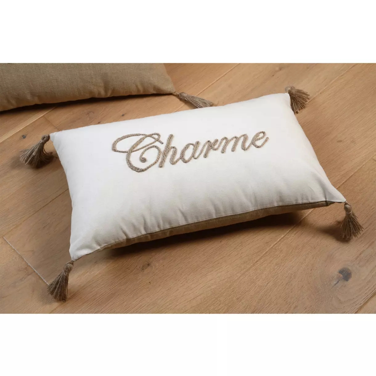 Coussin rectangulaire coton (50 cm) Maison Ecru 1