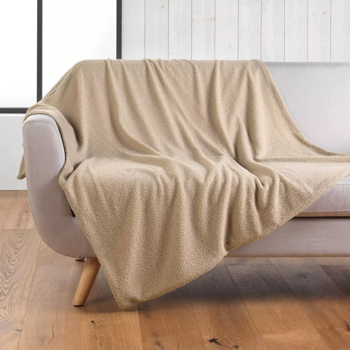 Manta con rizos (150 cm) Woly Beige