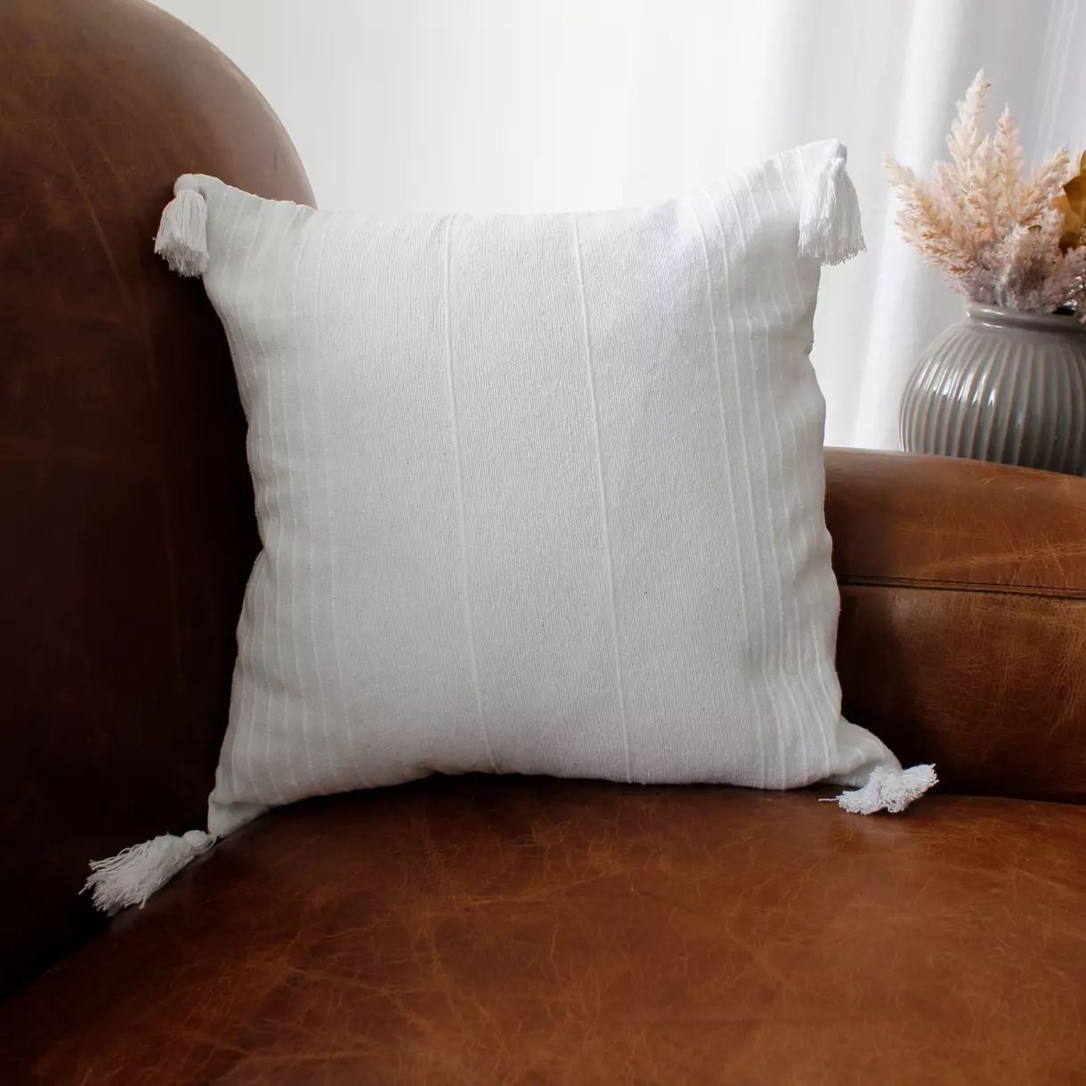 Coussin carré coton recyclé (40 cm) Bombay Blanc 1