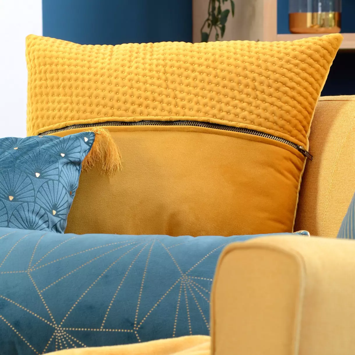 Coussin carré (45 cm) Hoffmann Jaune moutarde 1