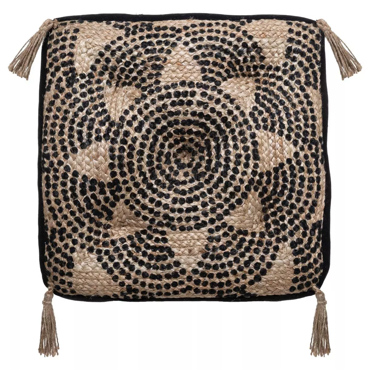 Coussin de sol jute (38 cm) Mandala Noir 1