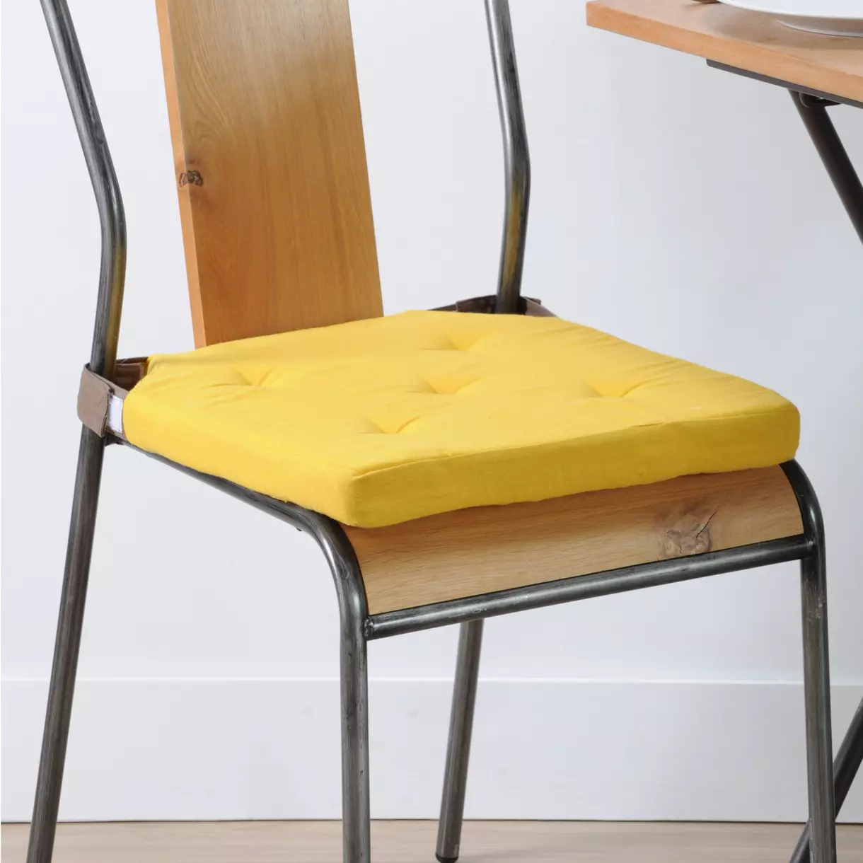 Galette de chaise scratch carrée Duo Jaune moutarde
