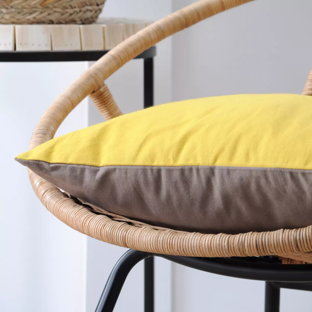 Coussin carré (50 cm) Duo Jaune moutarde