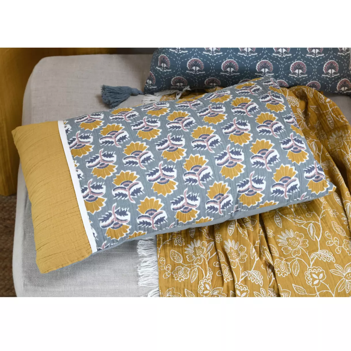 Cojín rectangular gasa de algodón (50 cm) Sunda Azul indigo