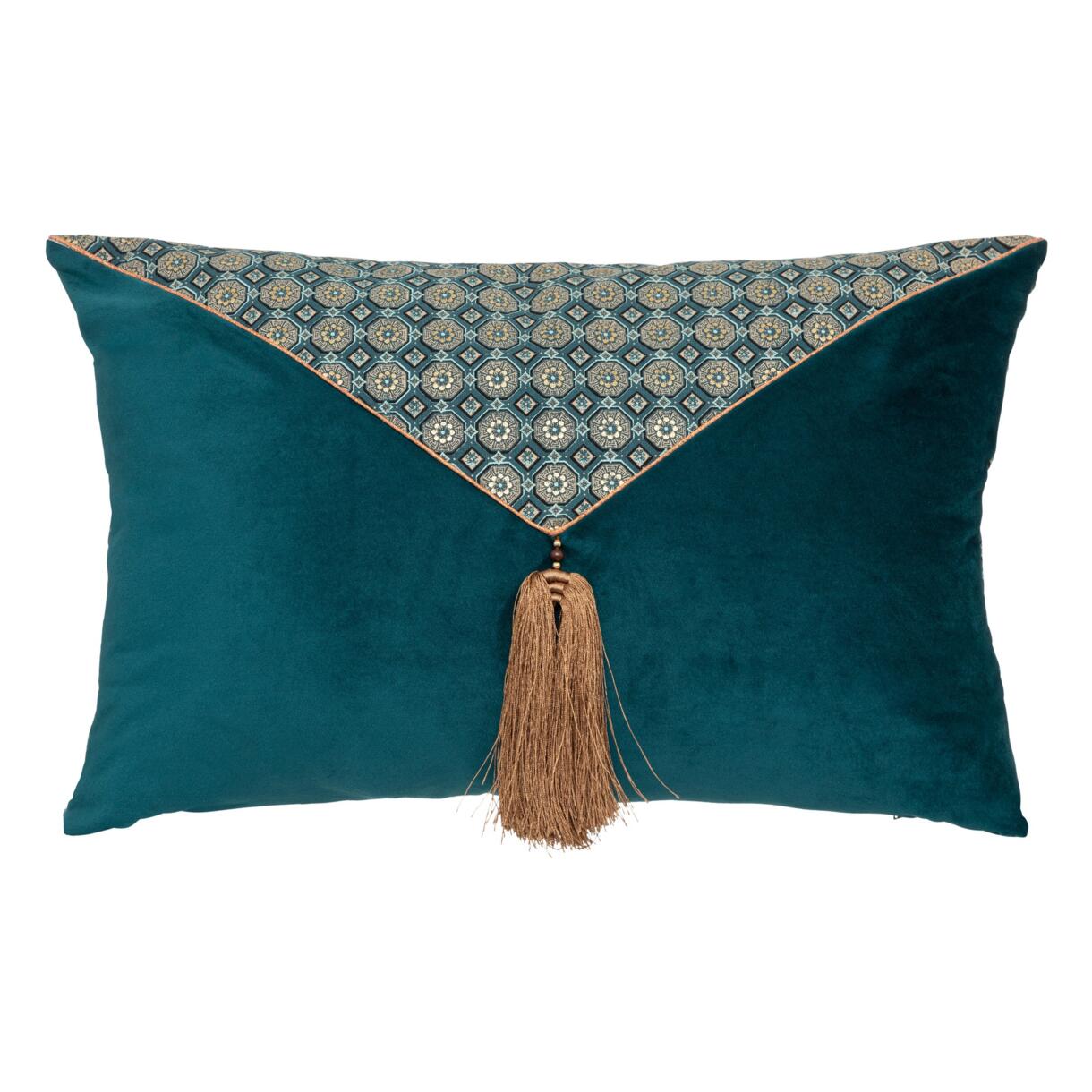 Cuscino rettangolare in velluto (58 cm) Pampille Blu smeraldo