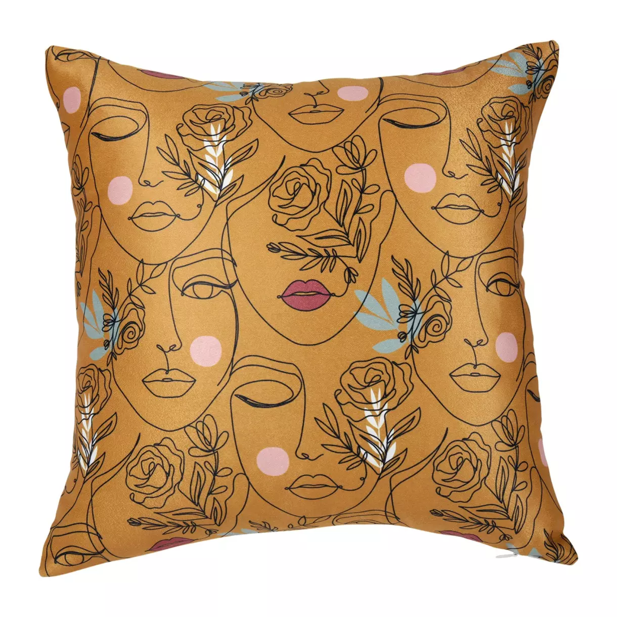 Housse de coussin carrée (40 cm) Visage Jaune moutarde 1