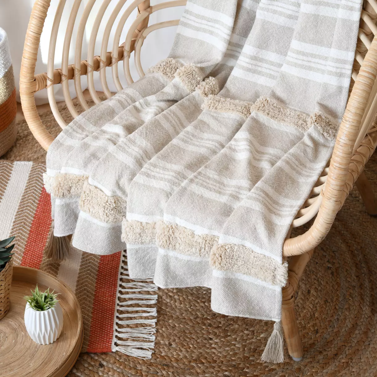  Cobija de sofá en algodón (150 cm) Yacht Beige 1