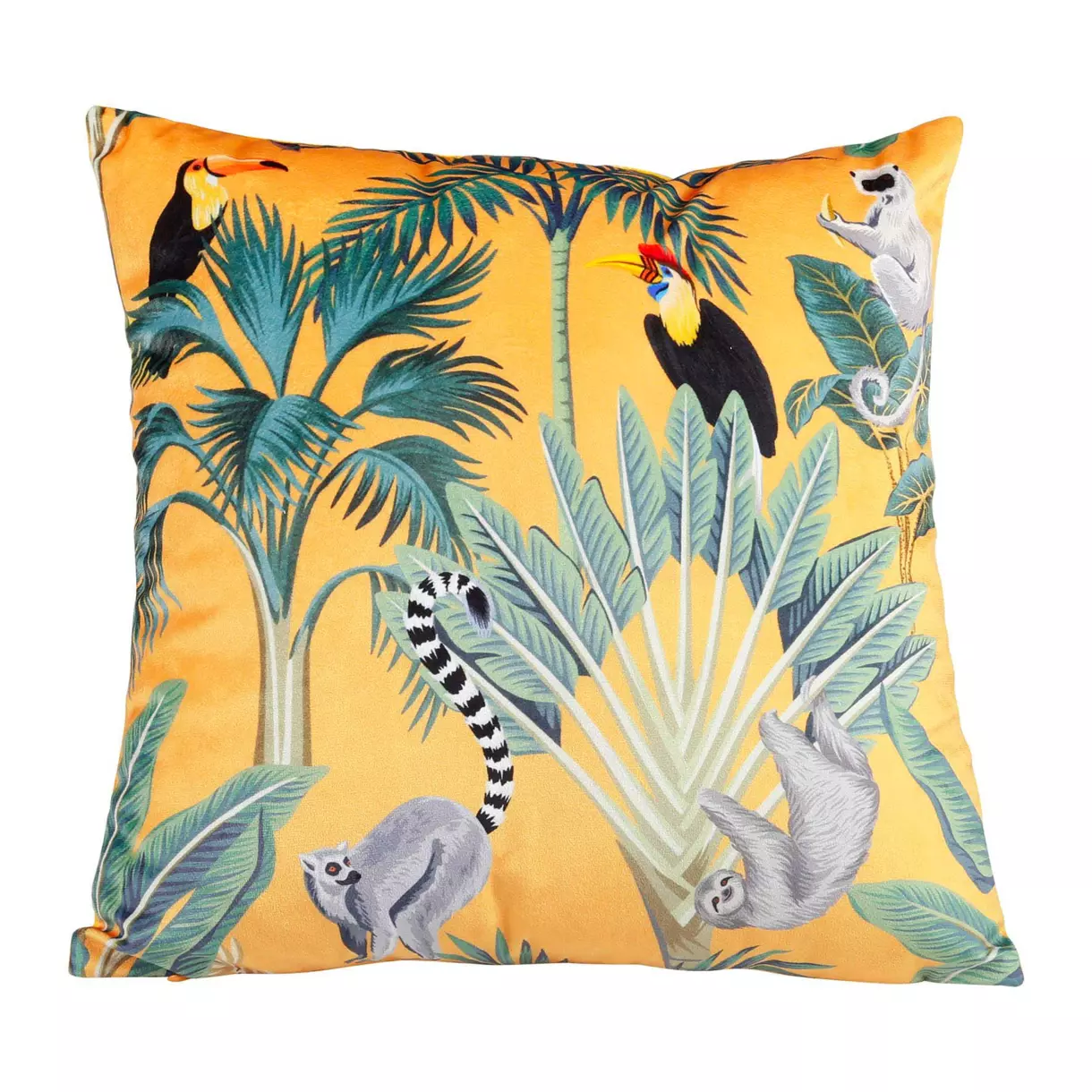 Housse de coussin carrée (40 cm) Jungle jaune safran 1