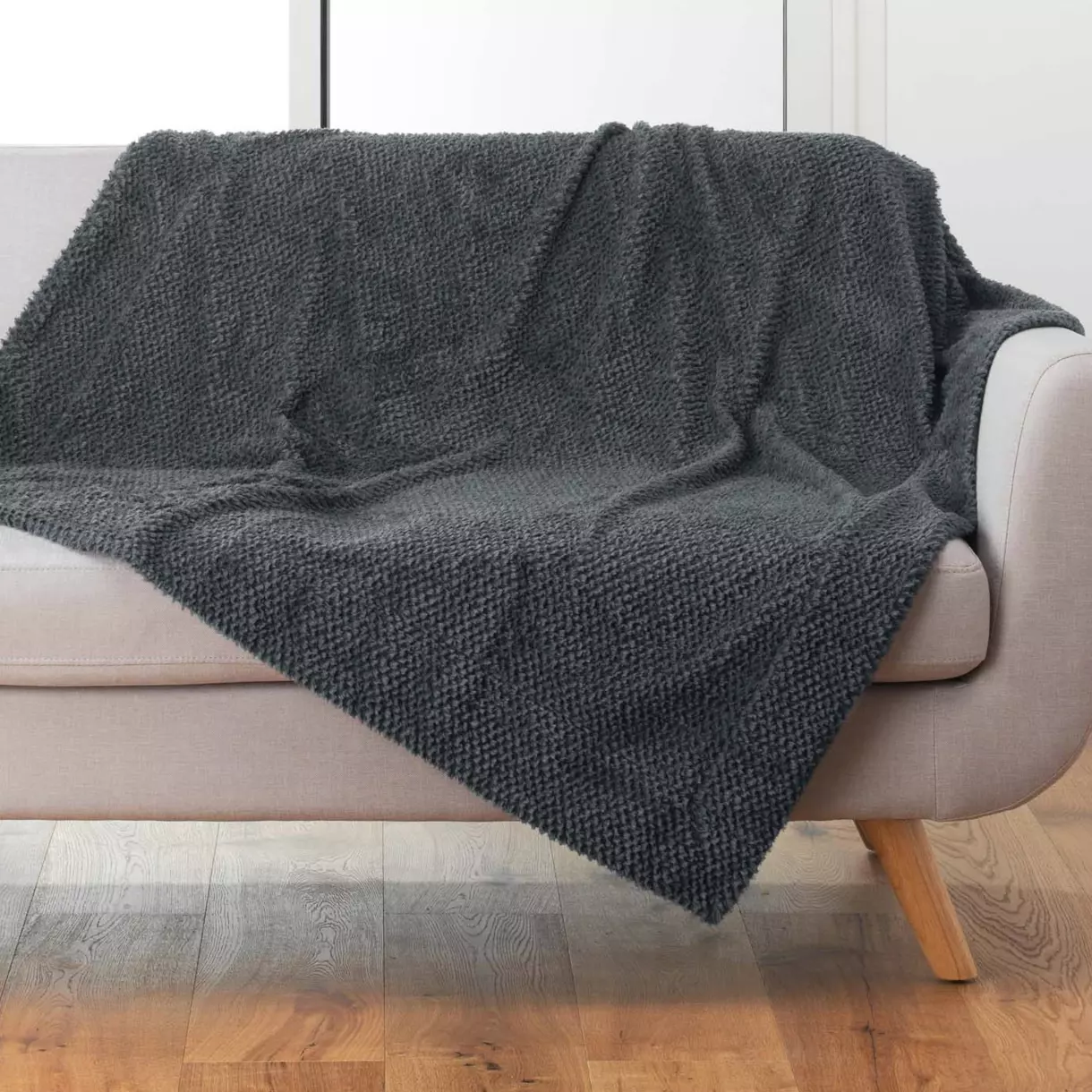 Plaid fausse fourrure (220 cm) Iceberg Gris anthracite 1