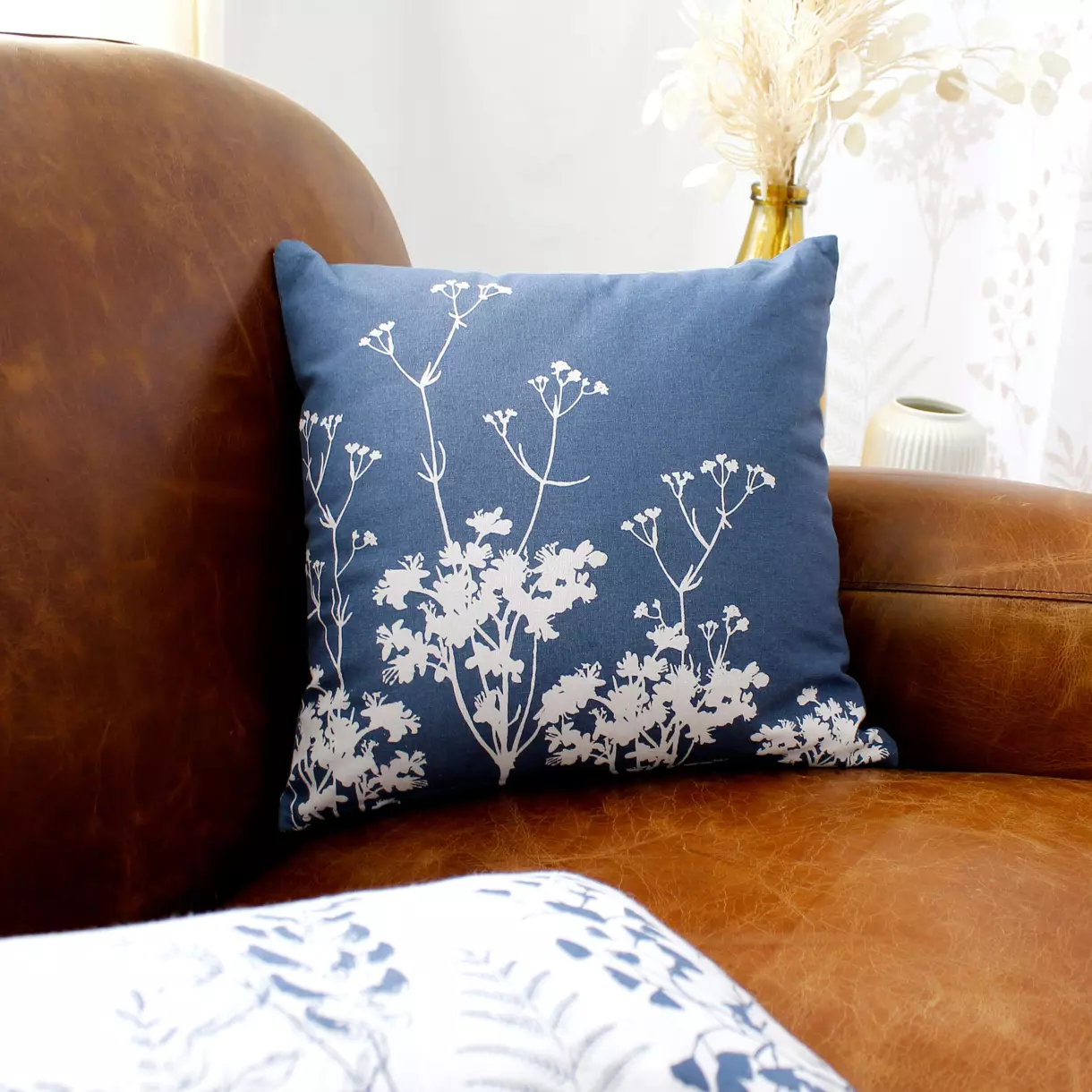 Coussin carré coton (40 cm) Herbier Bleu 1