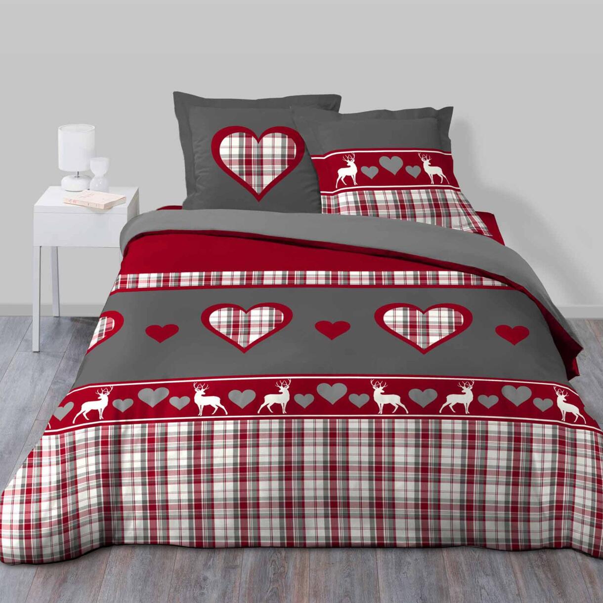 Bettbezug & 2 Kopfkissenbezüge Baumwolle (240 cm) Suzon Rot 1