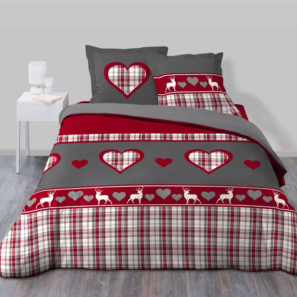 Funda Nórdica y dos fundas de almohada en algodón (240 cm) Suzon Rojo 1
