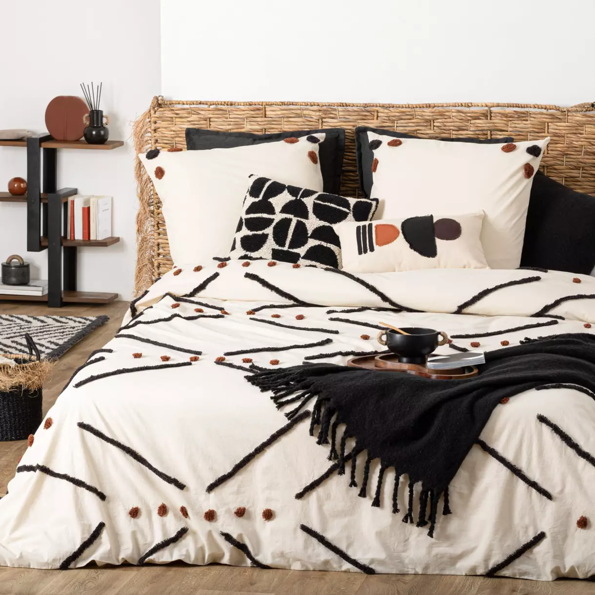 Housse de couette et deux taies coton (240 cm) Ori Multicolore 1