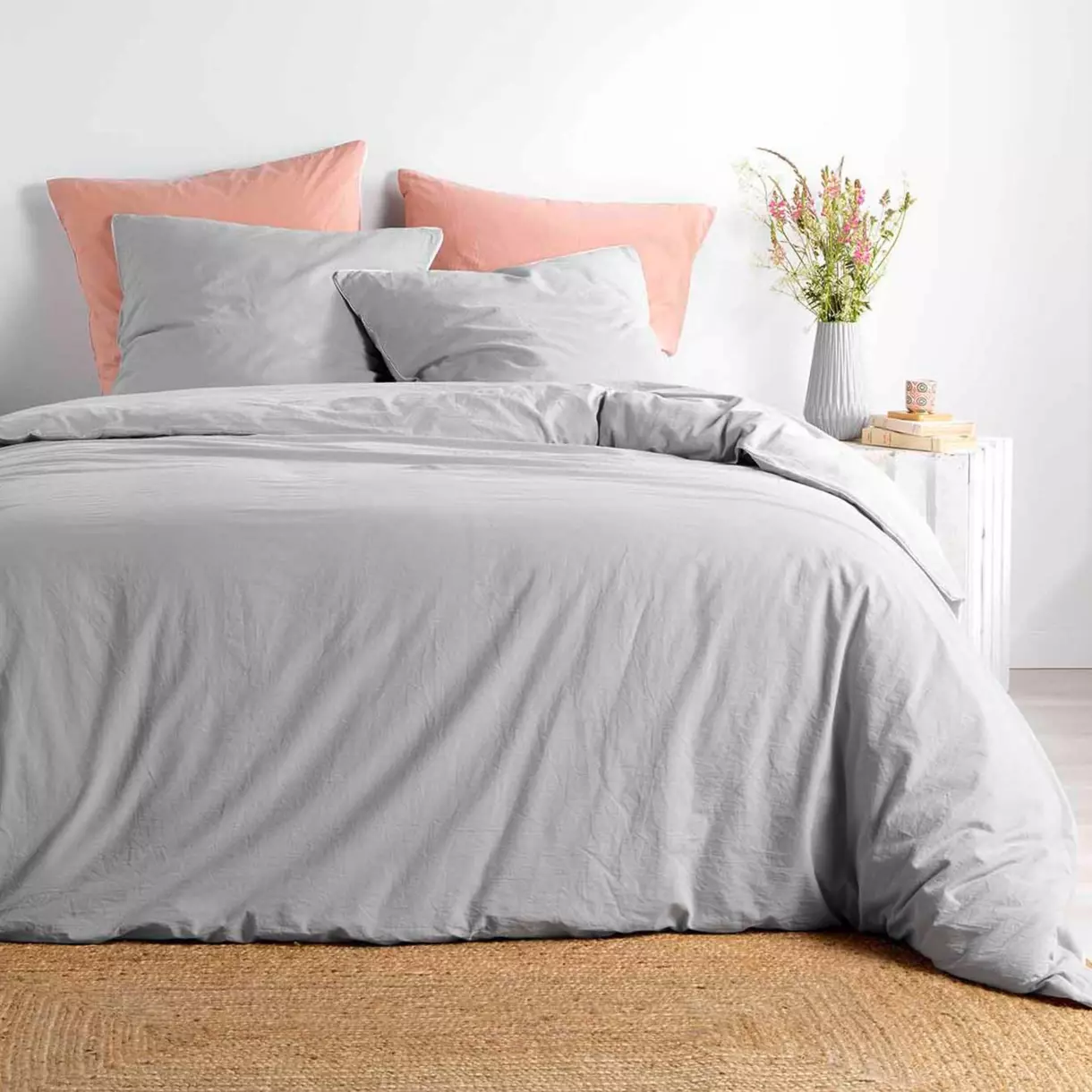 Funda Nórdica y dos fundas para almohadas algodón lavado (240 cm) Linette Gris 1