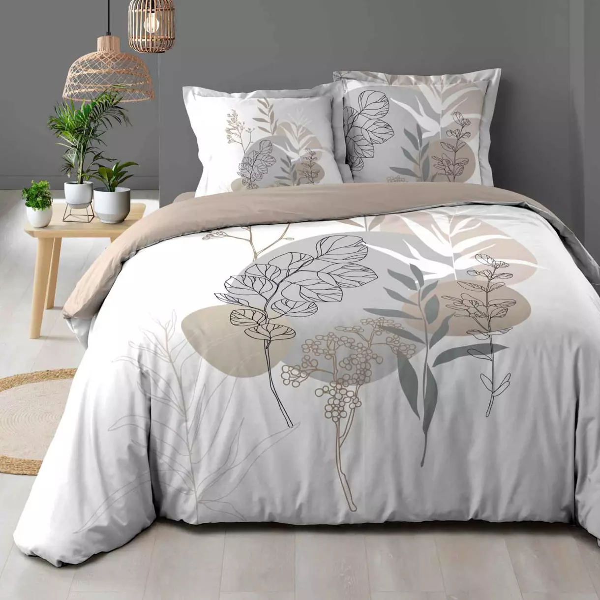 Housse de couette et deux taies coton (240 cm) Solstice Blanche 1