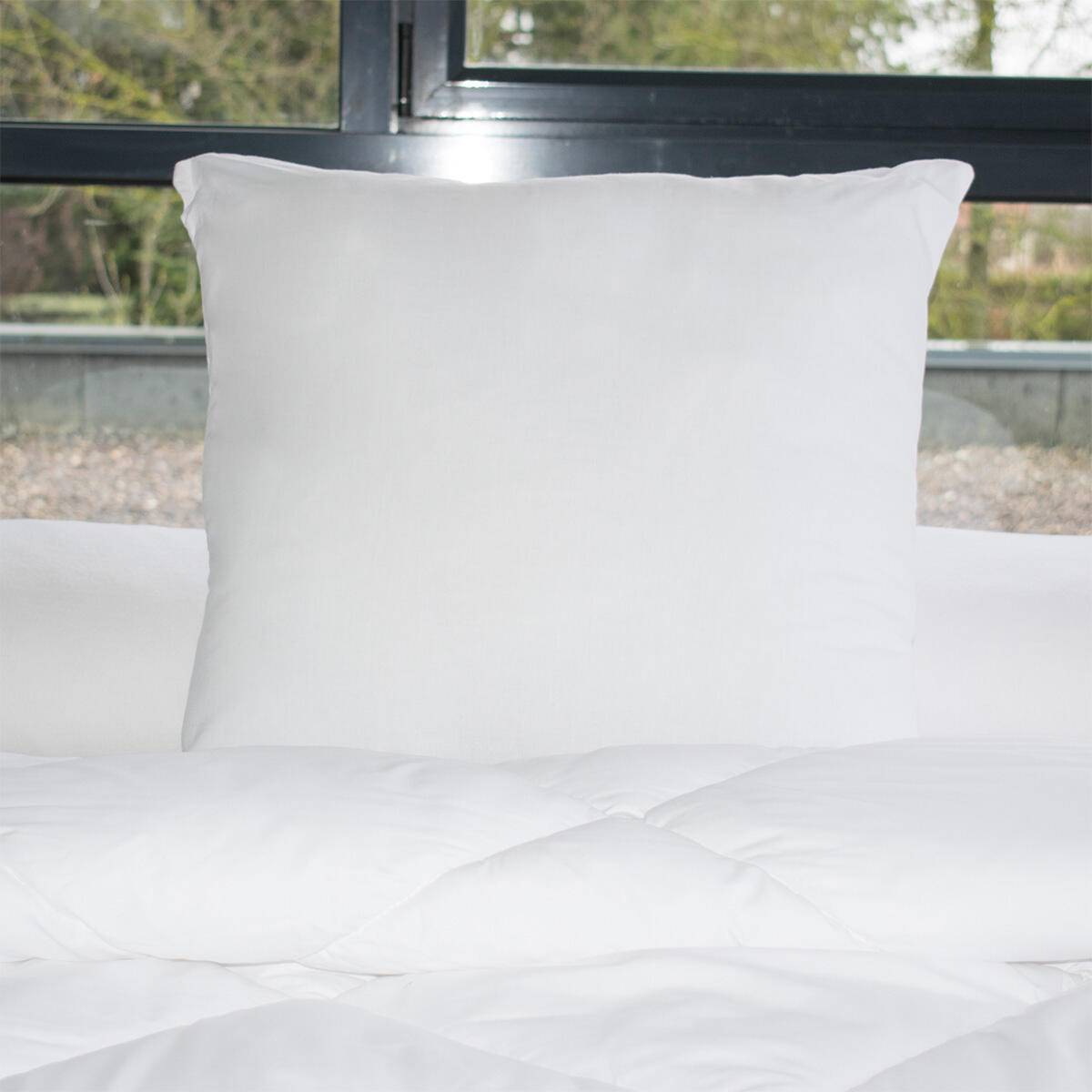 Lote de 2 almohadas cuadradas (60 cm) Lavables a 95°C Blanco 1