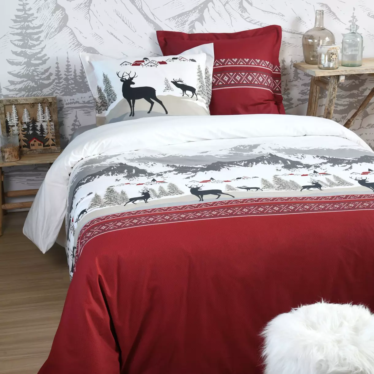 Funda Nórdica y dos fundas para almohada algodón (240 cm) Verchaix Rojo 1