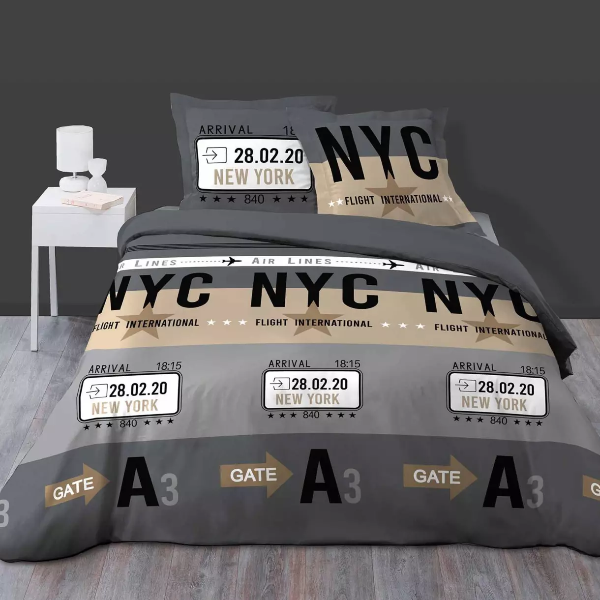 Funda Nórdica y dos fundas de almohada en algodón (200 cm) Air line Gris 1